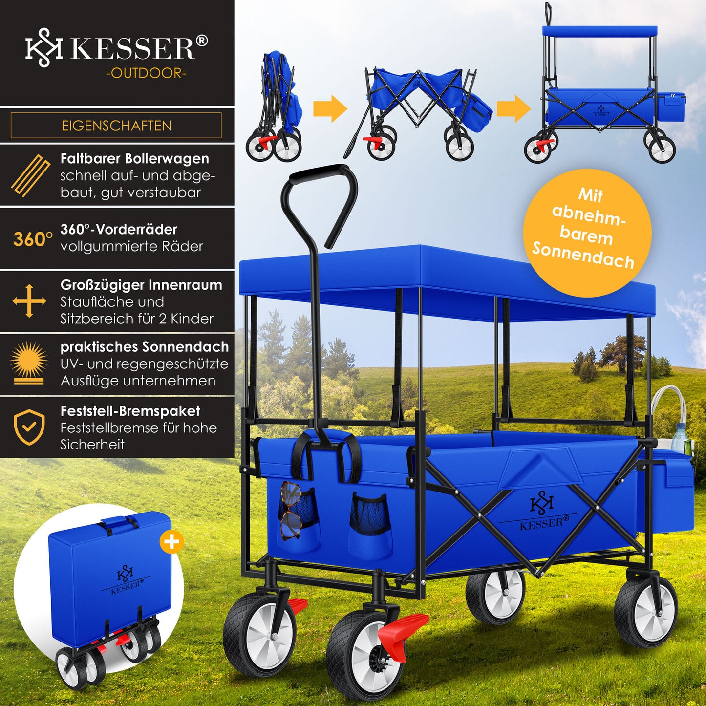 KESSER® Bollerwagen Faltbar Dach Handwagen Klappbar Transportkarre Gerätewagen
