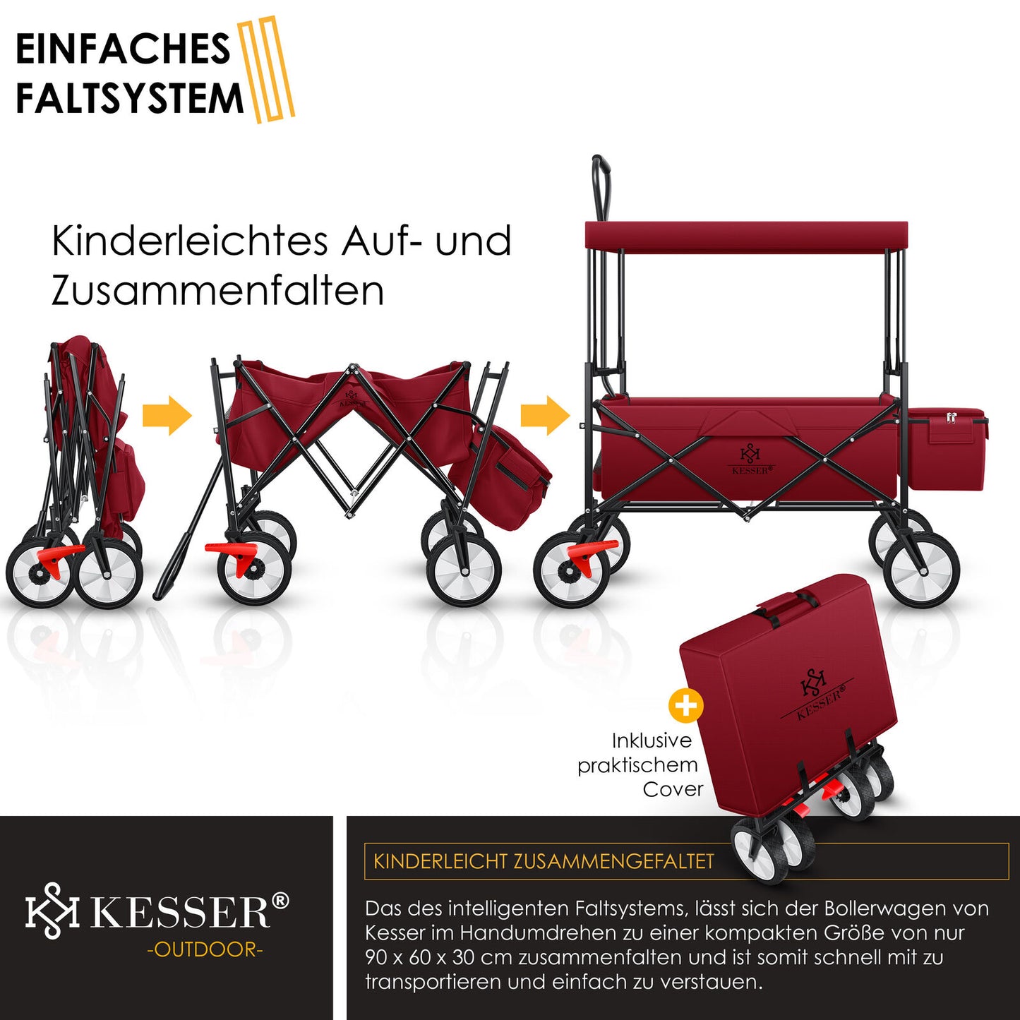 KESSER® Bollerwagen Faltbar Dach Handwagen Klappbar Transportkarre Gerätewagen
