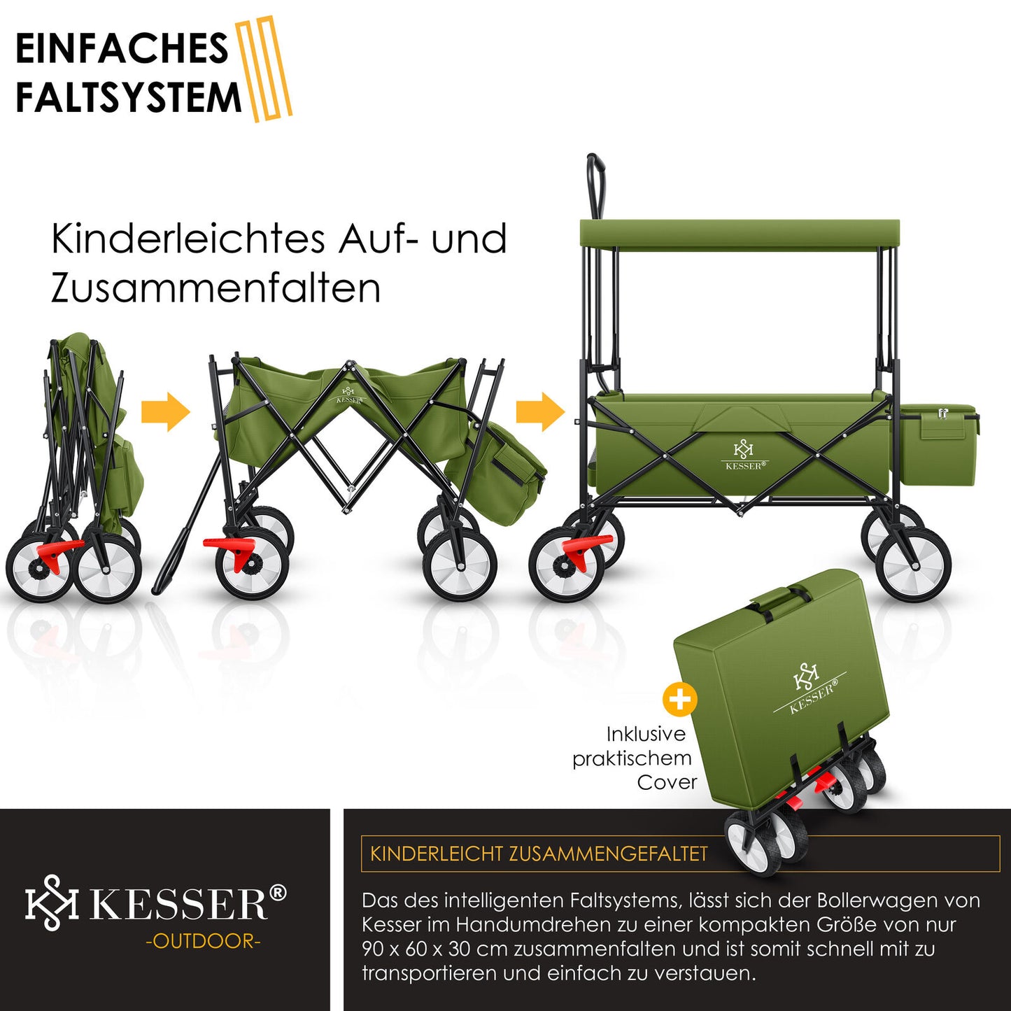 KESSER® Bollerwagen Faltbar Dach Handwagen Klappbar Transportkarre Gerätewagen