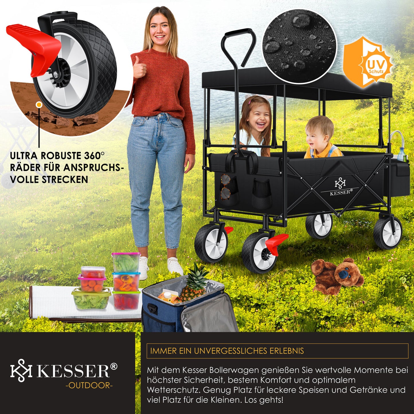 KESSER® Bollerwagen Faltbar Dach Handwagen Klappbar Transportkarre Gerätewagen