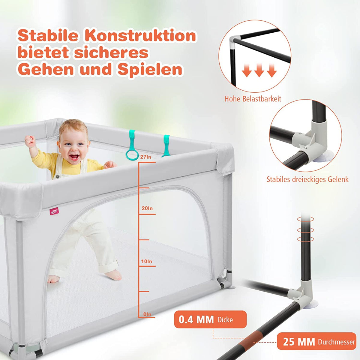 Baby-Laufstall Tragbarer Laufstall Mit Sicherheitstoren 120 X 120 X 68 Cm Grau