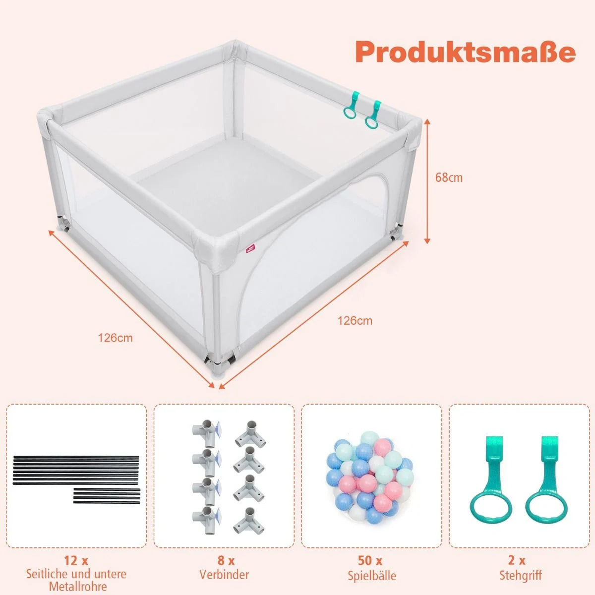 Baby-Laufstall Tragbarer Laufstall Mit Sicherheitstoren 120 X 120 X 68 Cm Grau