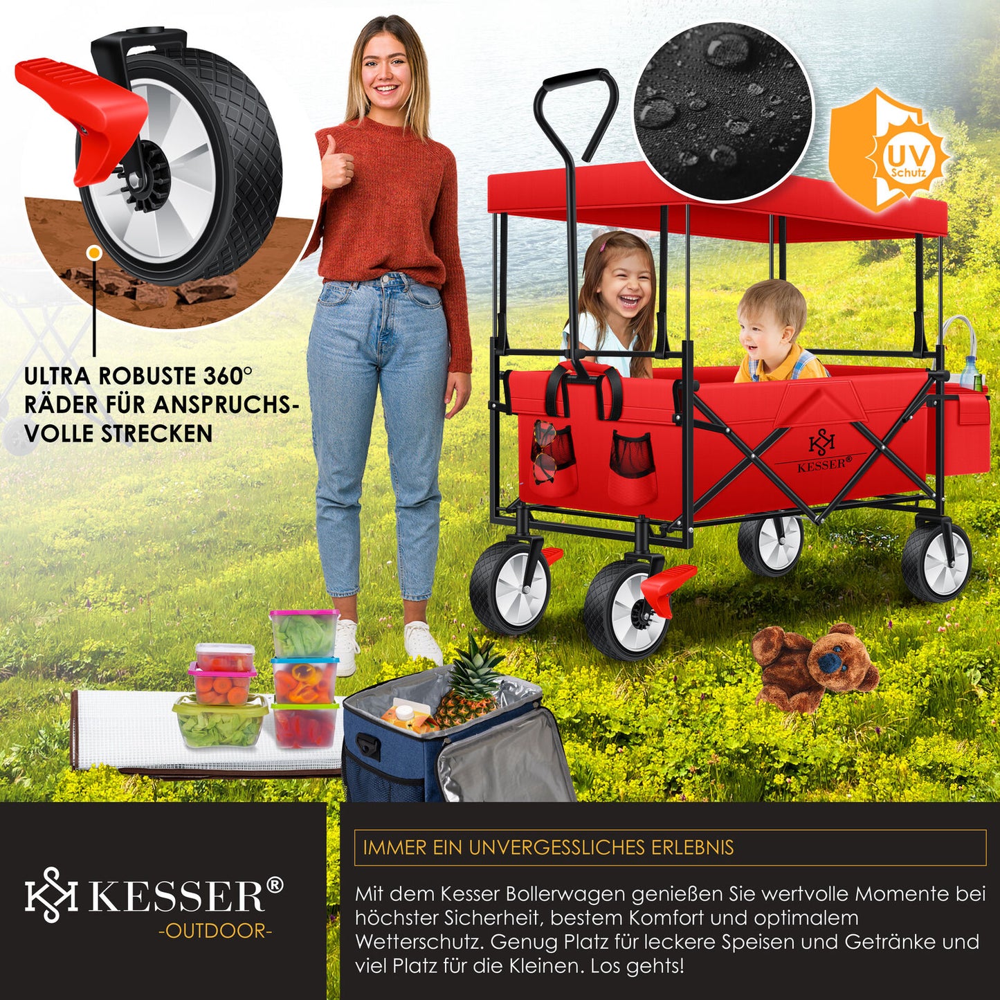 KESSER® Bollerwagen Faltbar Dach Handwagen Klappbar Transportkarre Gerätewagen