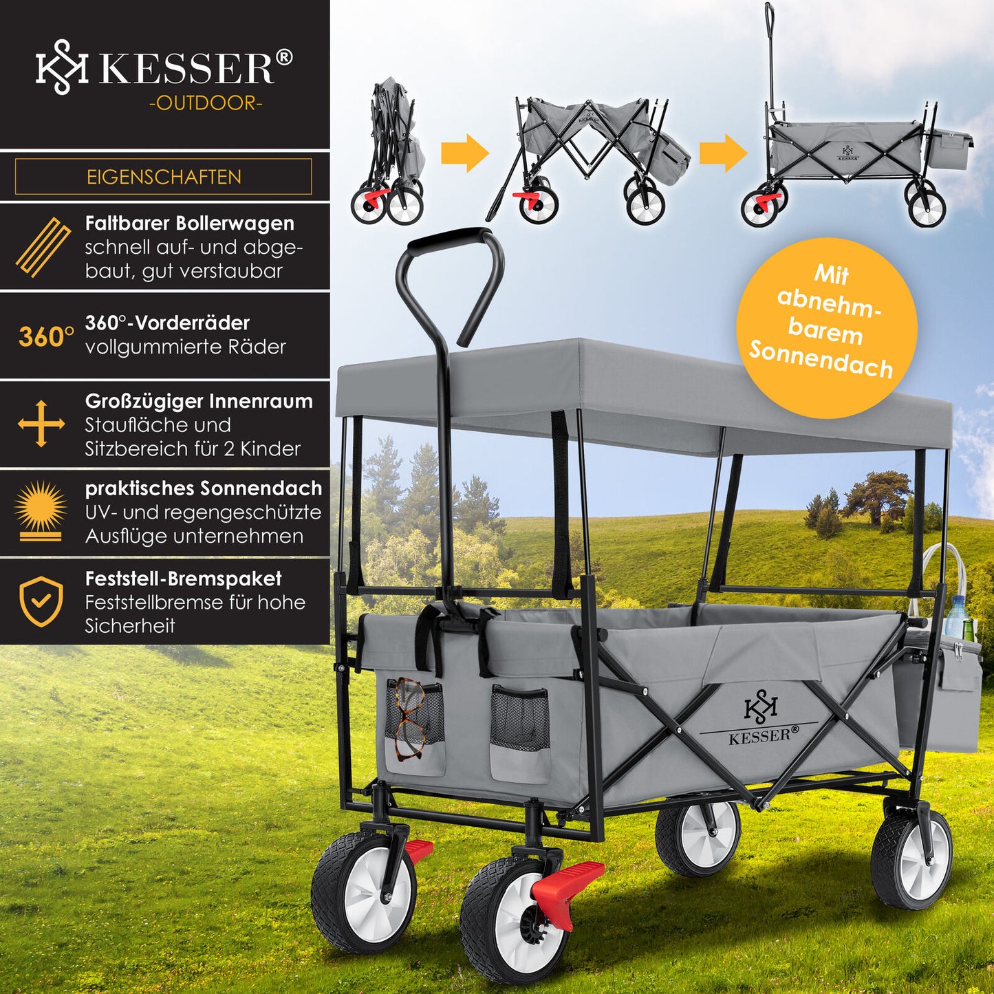 KESSER® Bollerwagen Faltbar Dach Handwagen Klappbar Transportkarre Gerätewagen
