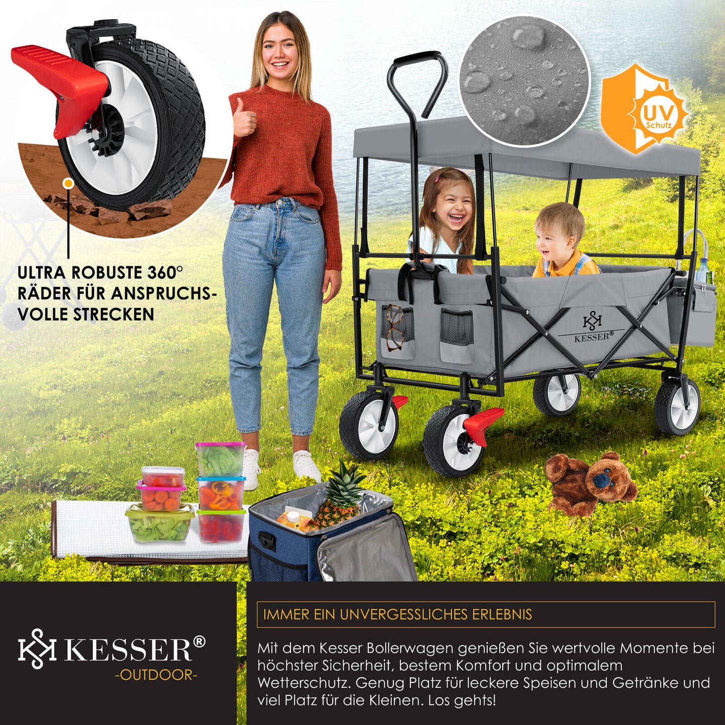 KESSER® Bollerwagen Faltbar Dach Handwagen Klappbar Transportkarre Gerätewagen