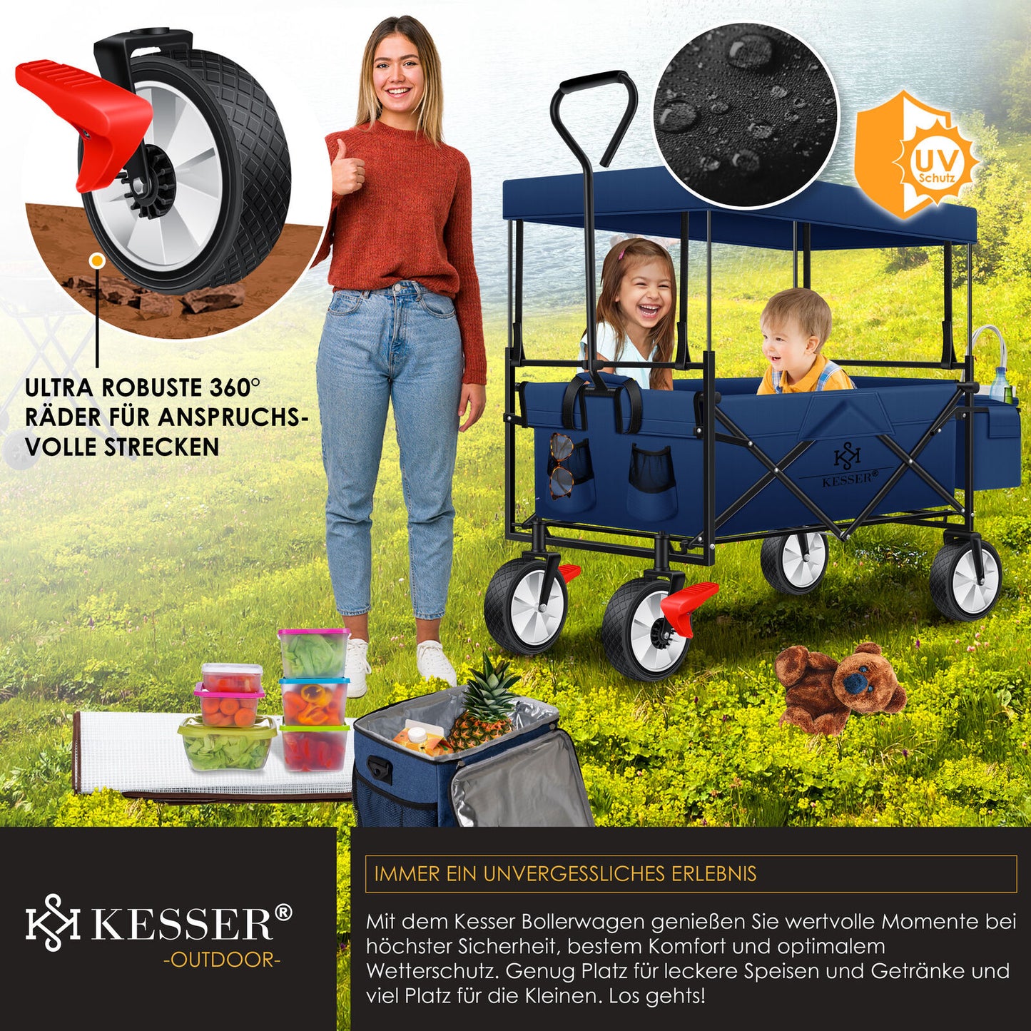 KESSER® Bollerwagen Faltbar Dach Handwagen Klappbar Transportkarre Gerätewagen