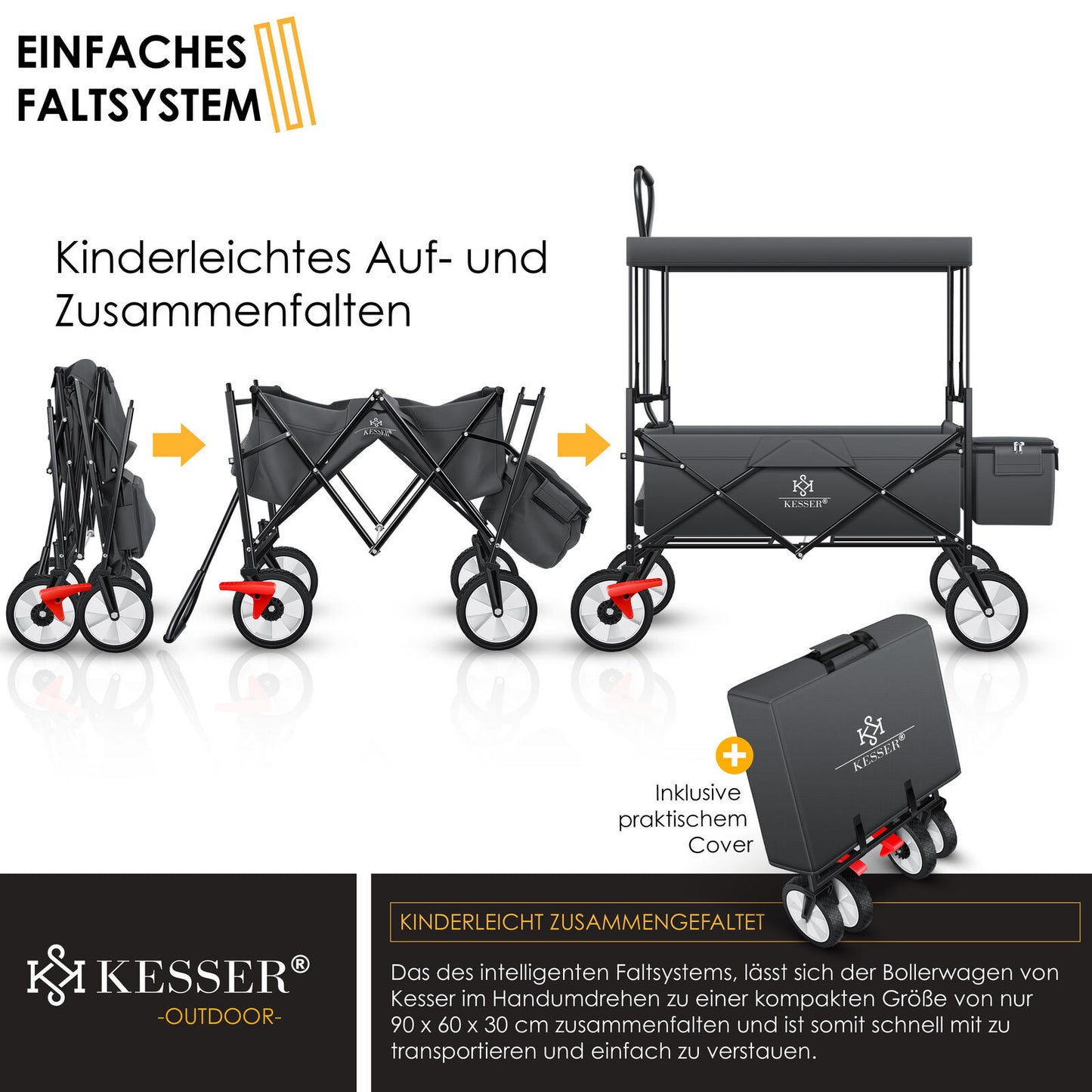 KESSER® Bollerwagen Faltbar Dach Handwagen Klappbar Transportkarre Gerätewagen