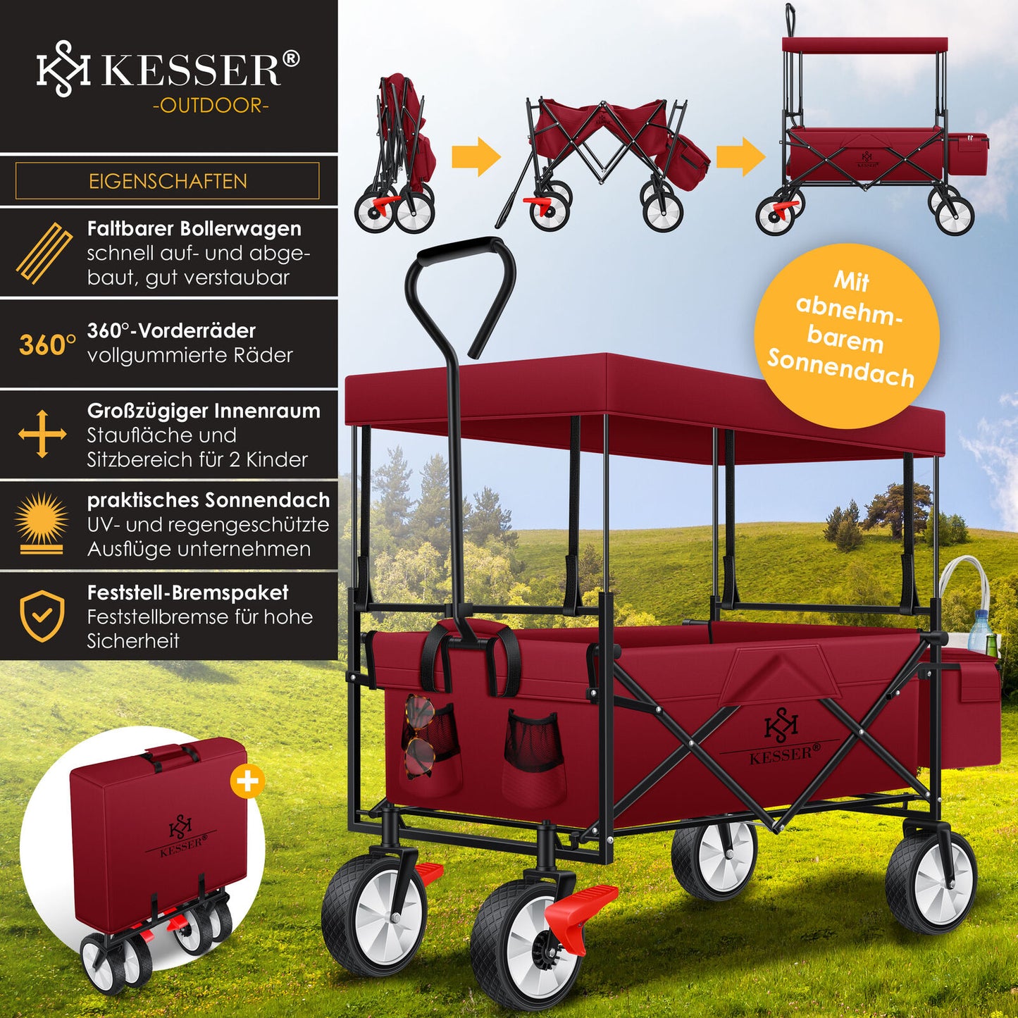 KESSER® Bollerwagen Faltbar Dach Handwagen Klappbar Transportkarre Gerätewagen