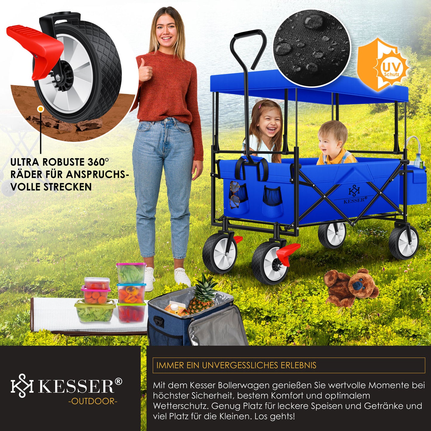KESSER® Bollerwagen Faltbar Dach Handwagen Klappbar Transportkarre Gerätewagen