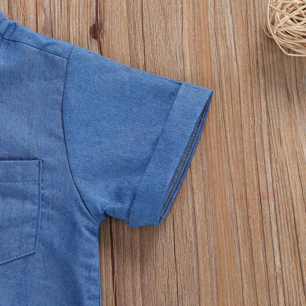 1–6 Jahre 2-Teiliges Kinderanzug-Set, Einfarbiges Stehkragen-Kurzarmhemd Und Shorts Für Jungen, Blau Weiß