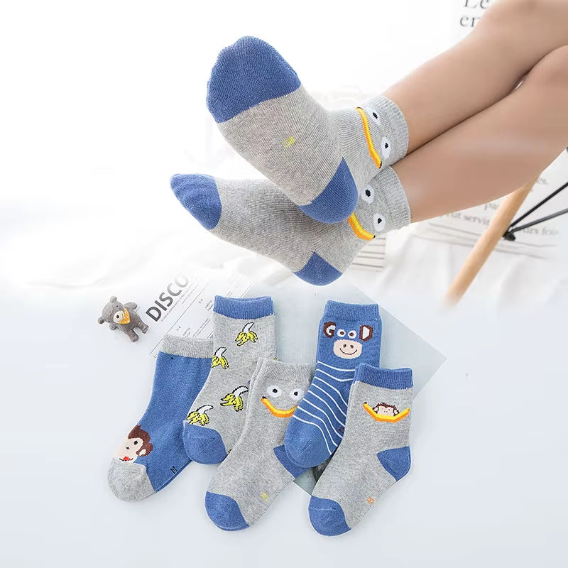 5-Pair Sock Extravaganza: Tiny Tots' Funky Footwear Fiesta with Silly Cars, Goofy Bananas, Monkey Mischief, and Dragonfly Dancing for the 1-3 Year Olds!