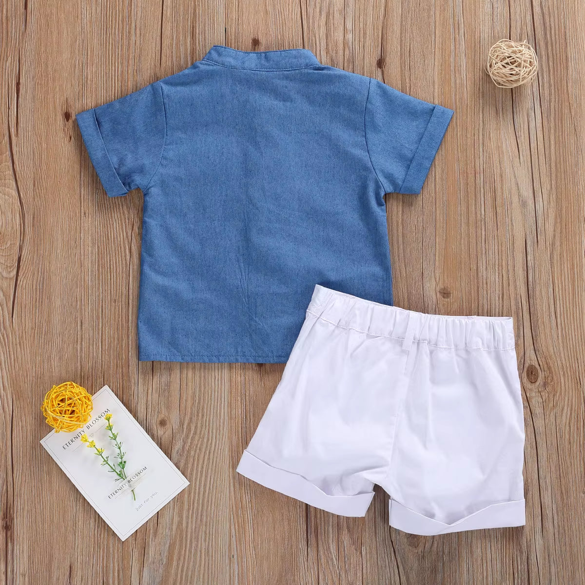 1–6 Jahre 2-Teiliges Kinderanzug-Set, Einfarbiges Stehkragen-Kurzarmhemd Und Shorts Für Jungen, Blau Weiß