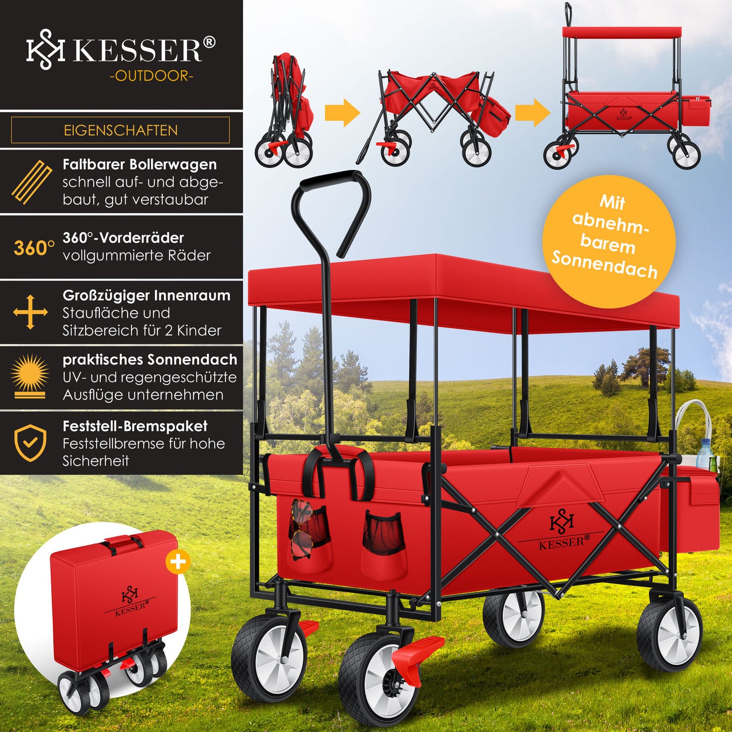 KESSER® Bollerwagen Faltbar Dach Handwagen Klappbar Transportkarre Gerätewagen