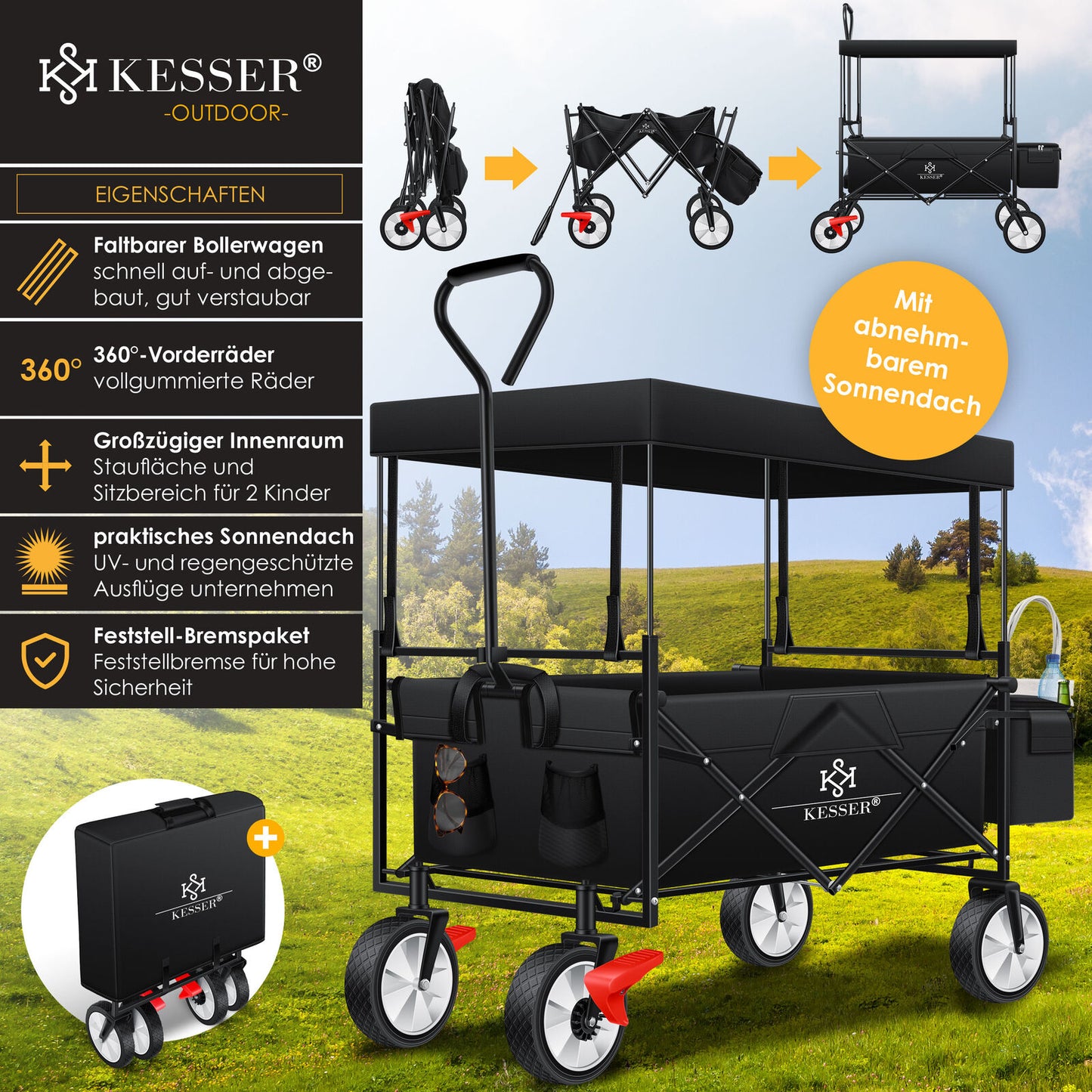 KESSER® Bollerwagen Faltbar Dach Handwagen Klappbar Transportkarre Gerätewagen