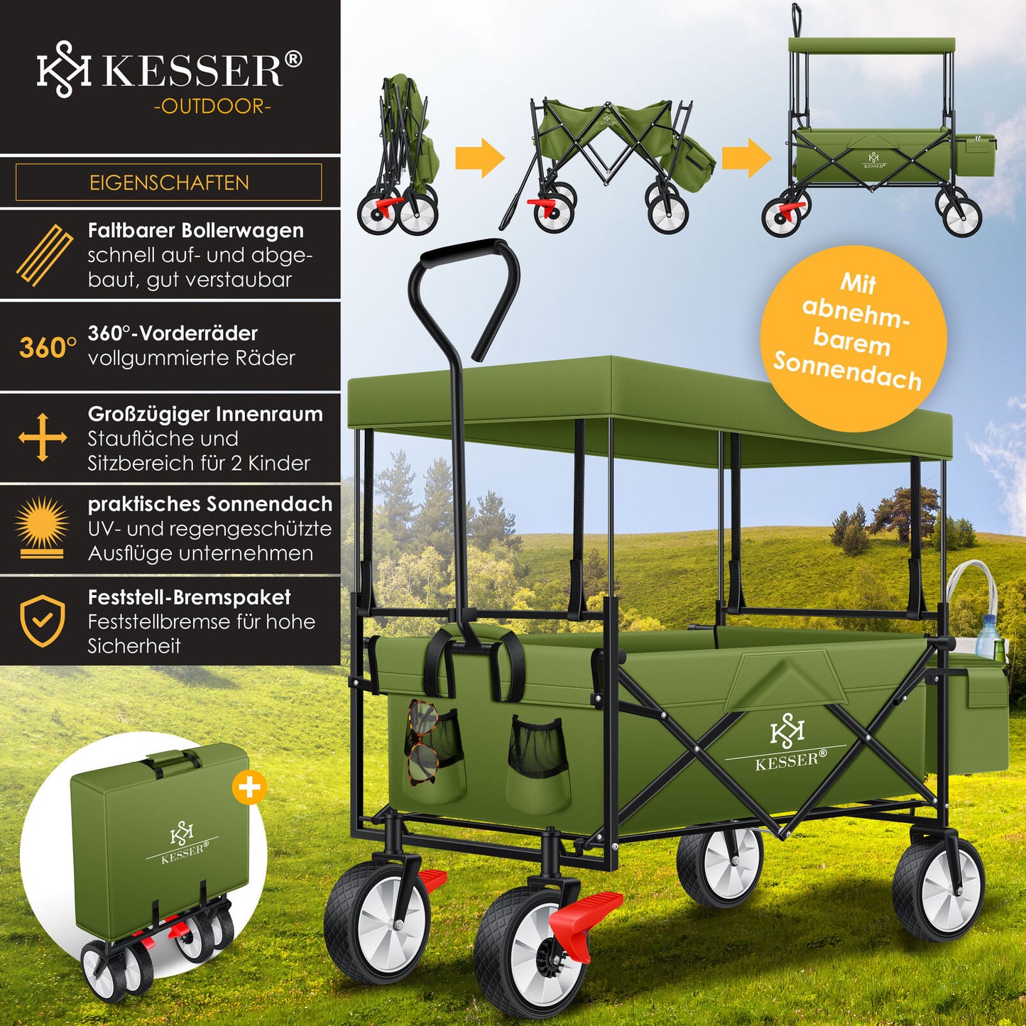 KESSER® Bollerwagen Faltbar Dach Handwagen Klappbar Transportkarre Gerätewagen