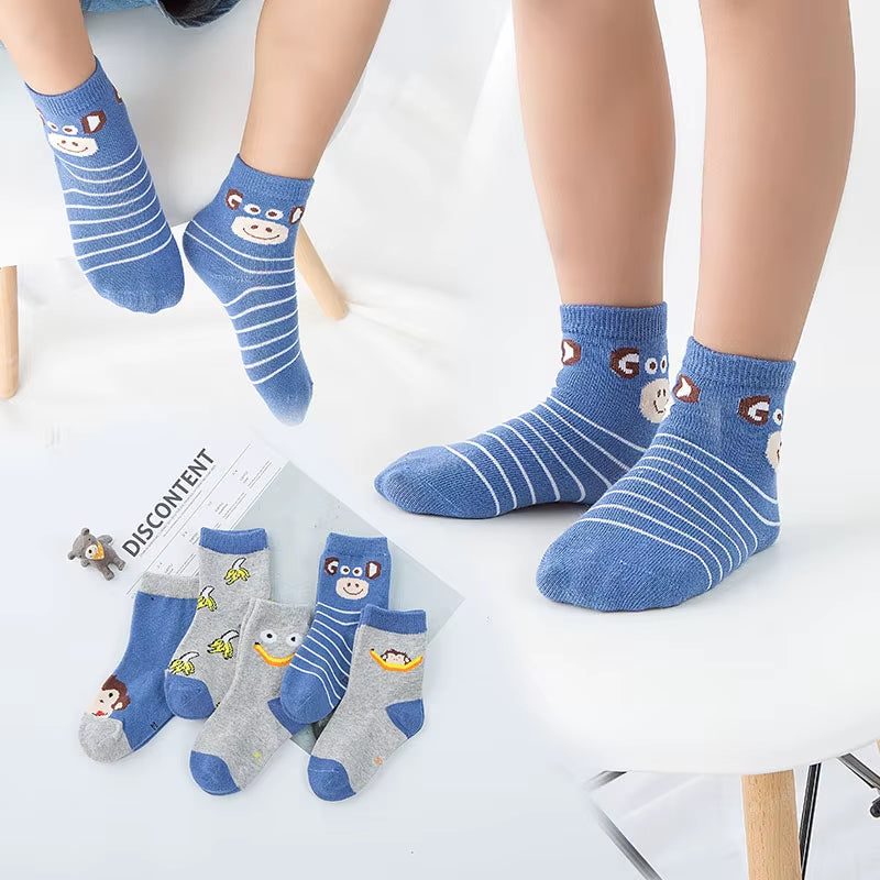 5-Pair Sock Extravaganza: Tiny Tots' Funky Footwear Fiesta with Silly Cars, Goofy Bananas, Monkey Mischief, and Dragonfly Dancing for the 1-3 Year Olds!