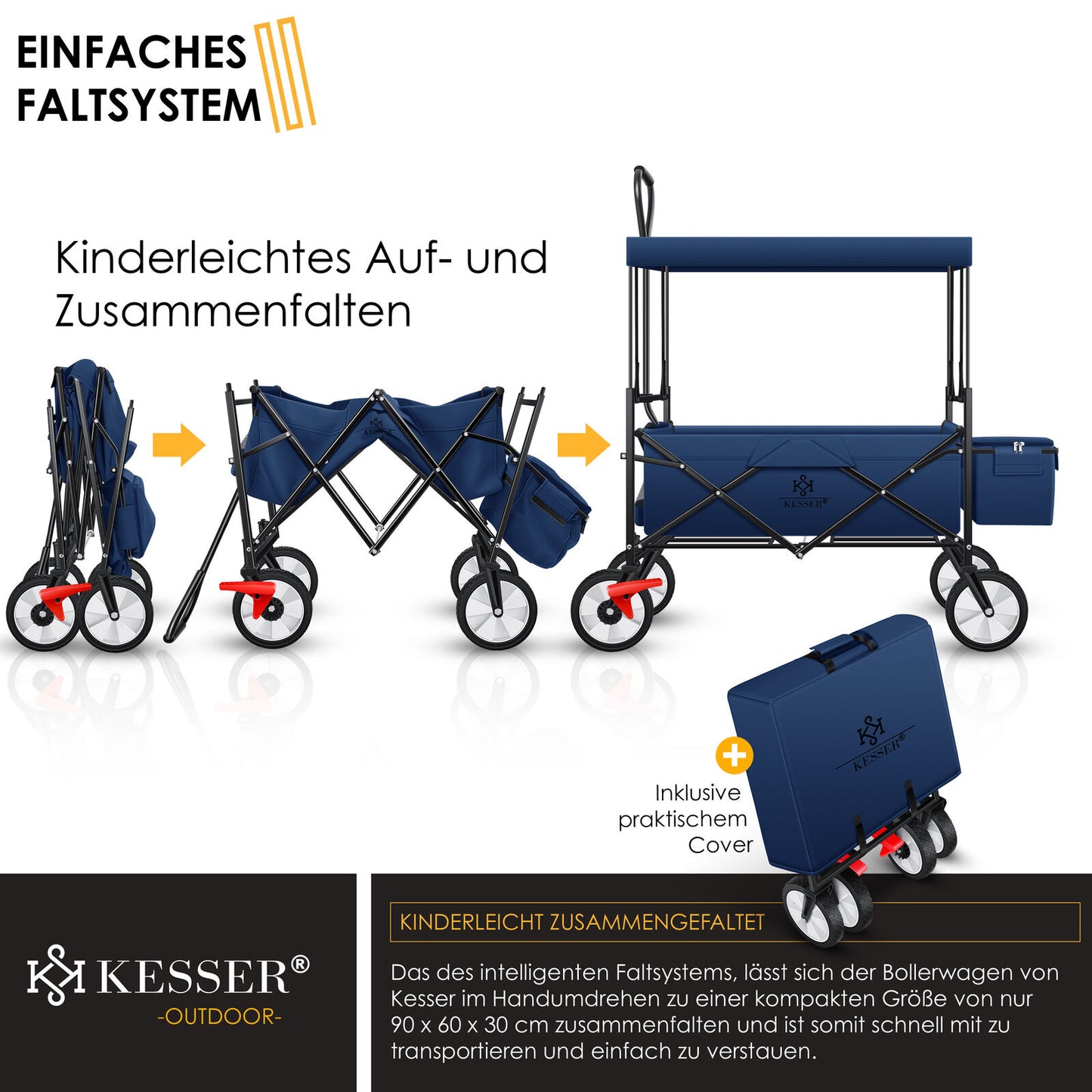 KESSER® Bollerwagen Faltbar Dach Handwagen Klappbar Transportkarre Gerätewagen