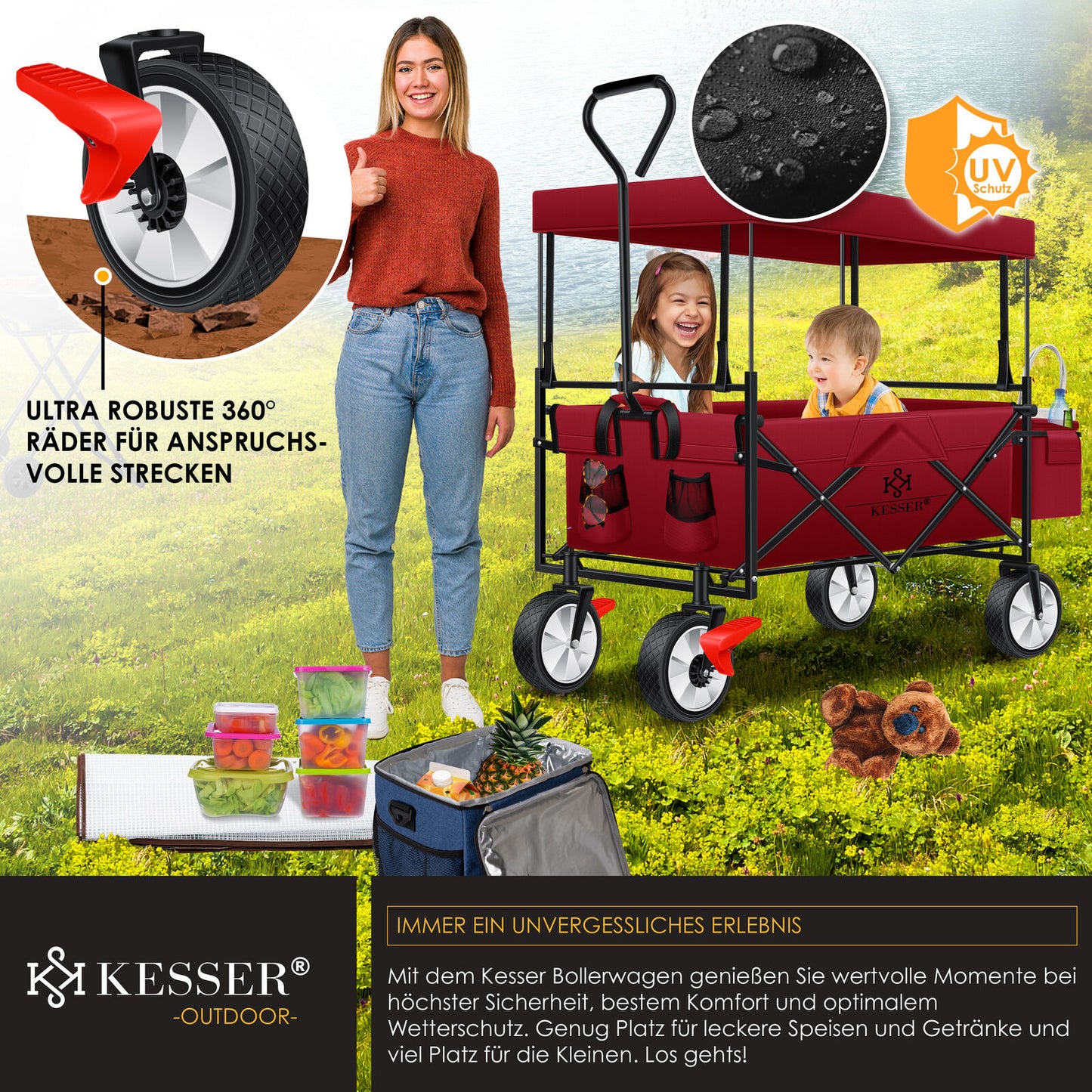 KESSER® Bollerwagen Faltbar Dach Handwagen Klappbar Transportkarre Gerätewagen