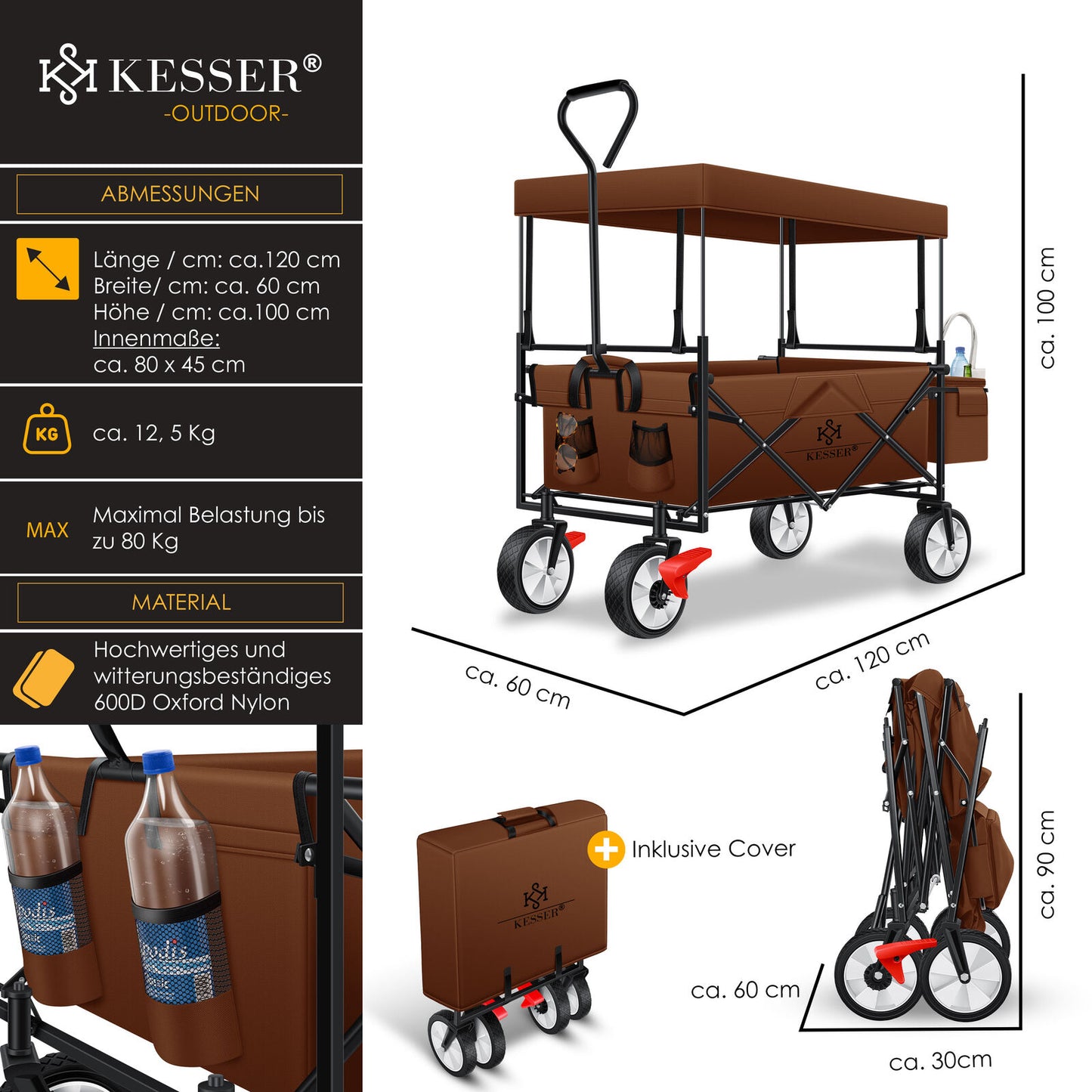 KESSER® Bollerwagen Faltbar Dach Handwagen Klappbar Transportkarre Gerätewagen