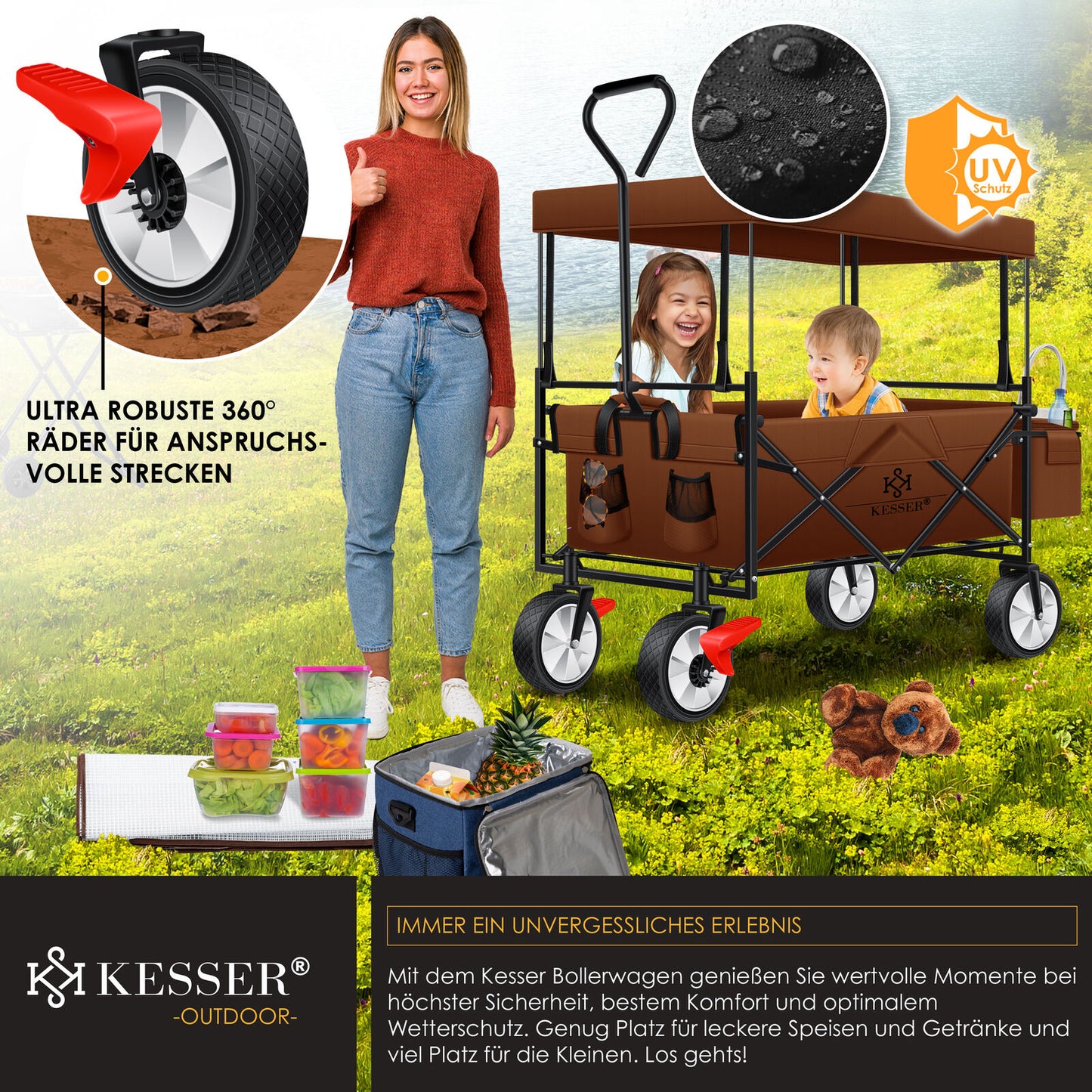 KESSER® Bollerwagen Faltbar Dach Handwagen Klappbar Transportkarre Gerätewagen