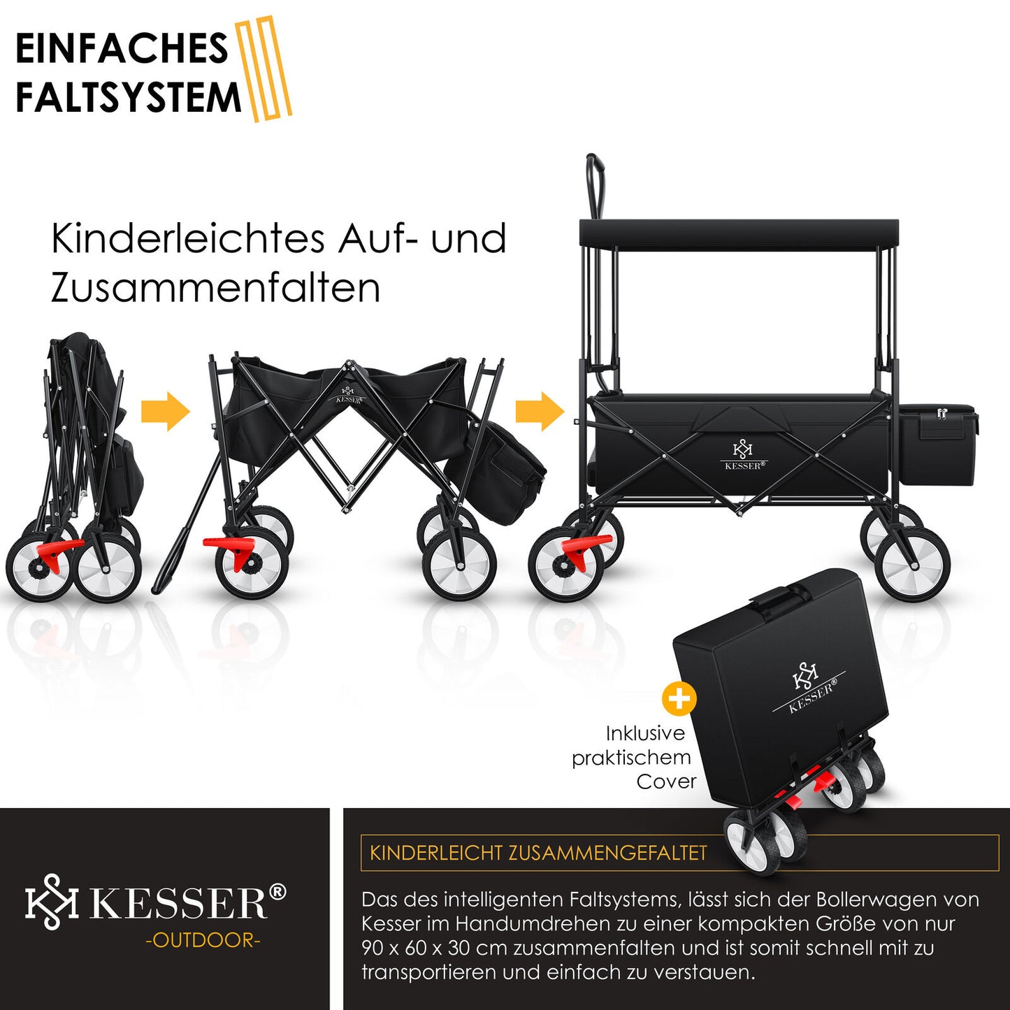 KESSER® Bollerwagen Faltbar Dach Handwagen Klappbar Transportkarre Gerätewagen