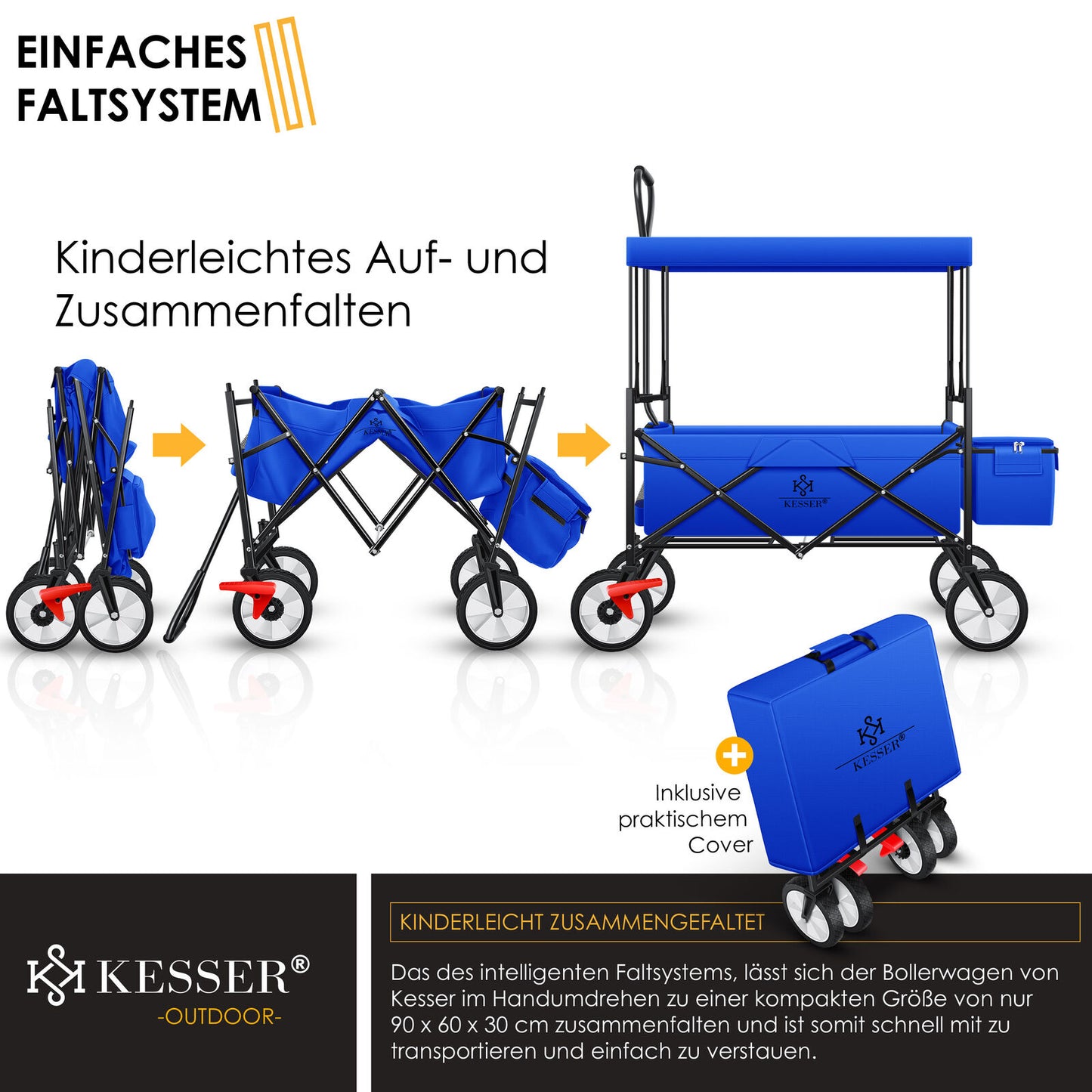 KESSER® Bollerwagen Faltbar Dach Handwagen Klappbar Transportkarre Gerätewagen