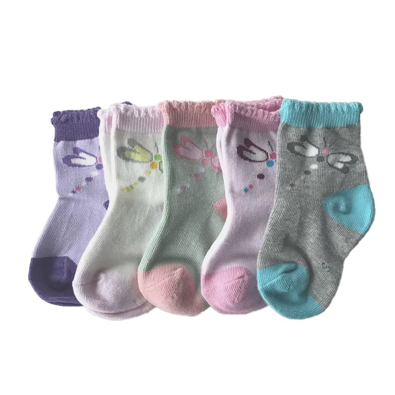 5-Pair Sock Extravaganza: Tiny Tots' Funky Footwear Fiesta with Silly Cars, Goofy Bananas, Monkey Mischief, and Dragonfly Dancing for the 1-3 Year Olds!