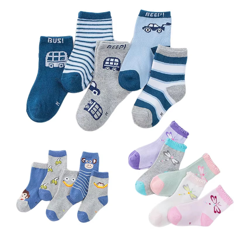 5-Pair Sock Extravaganza: Tiny Tots' Funky Footwear Fiesta with Silly Cars, Goofy Bananas, Monkey Mischief, and Dragonfly Dancing for the 1-3 Year Olds!