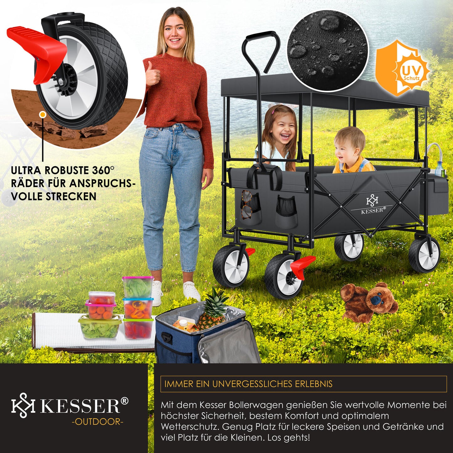 KESSER® Bollerwagen Faltbar Dach Handwagen Klappbar Transportkarre Gerätewagen
