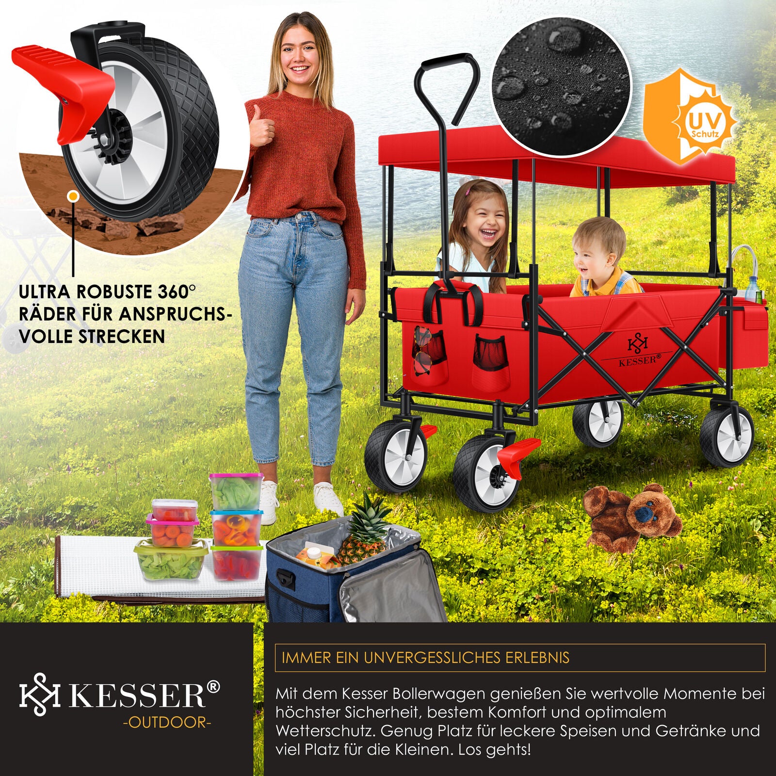 KESSER® Bollerwagen Faltbar Dach Handwagen Klappbar Transportkarre Gerätewagen