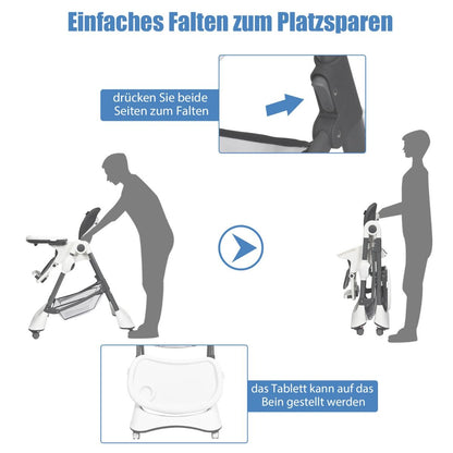4-In-1 Tragbarer Baby- Und Kleinkinder-Hochstuhl Schlafstuhl 60 X 89 X 110 Cm Grau