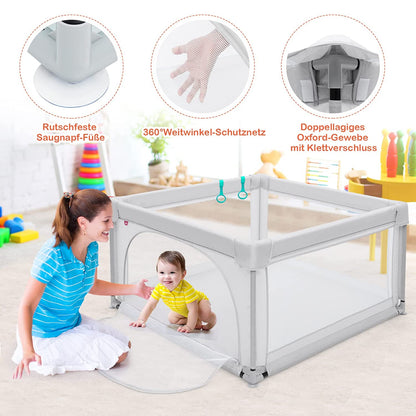 Baby-Laufstall Tragbarer Laufstall Mit Sicherheitstoren 120 X 120 X 68 Cm Grau