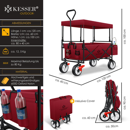 KESSER® Bollerwagen Faltbar Dach Handwagen Klappbar Transportkarre Gerätewagen