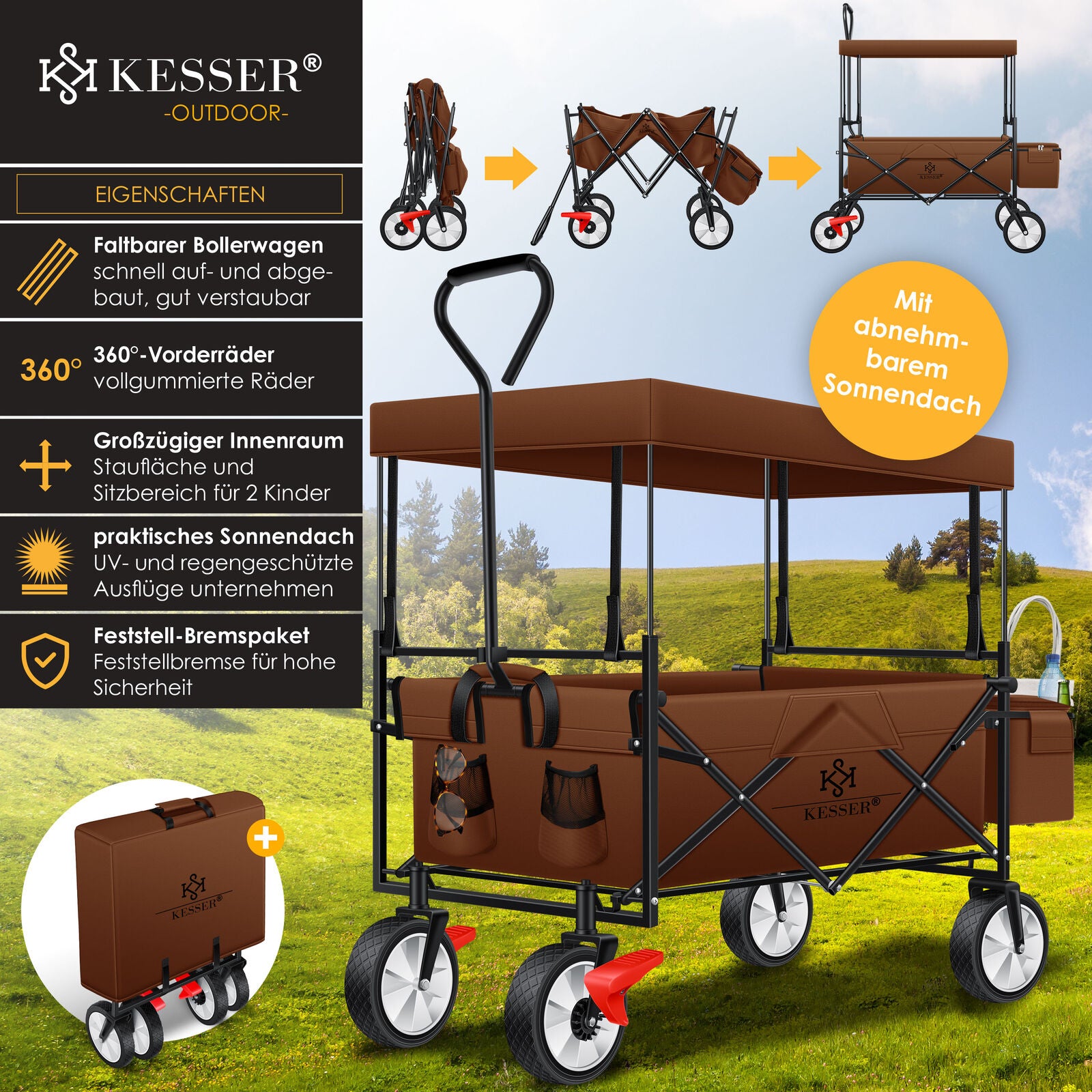 KESSER® Bollerwagen Faltbar Dach Handwagen Klappbar Transportkarre Gerätewagen