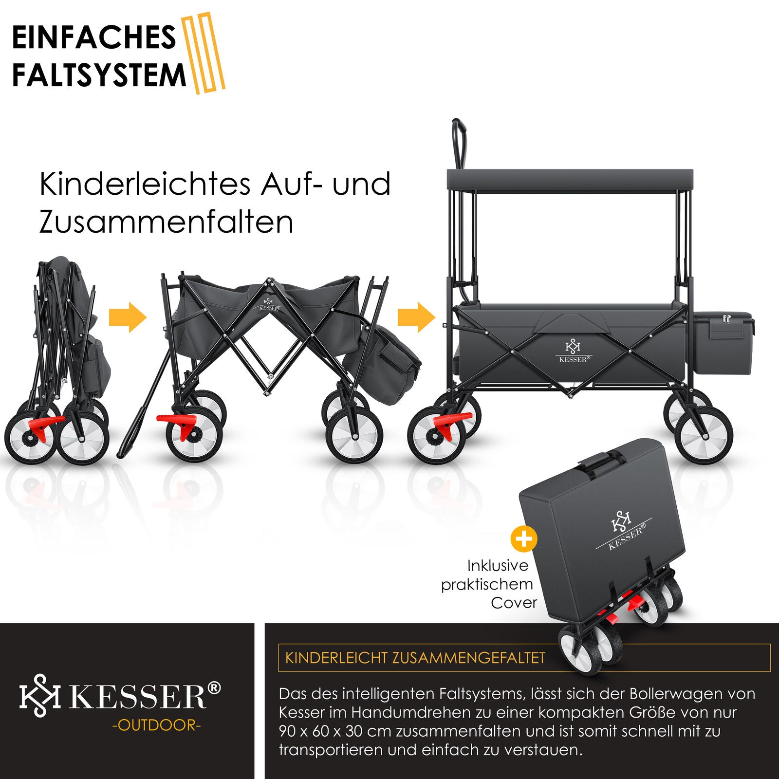 KESSER® Bollerwagen Faltbar Dach Handwagen Klappbar Transportkarre Gerätewagen