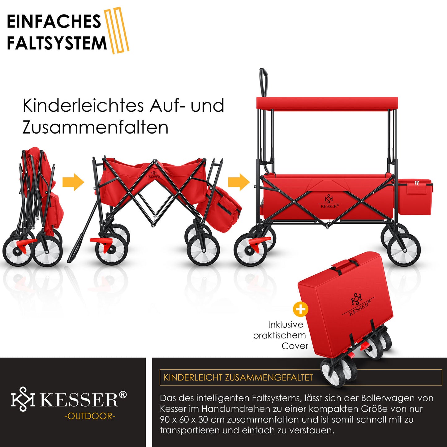 KESSER® Bollerwagen Faltbar Dach Handwagen Klappbar Transportkarre Gerätewagen