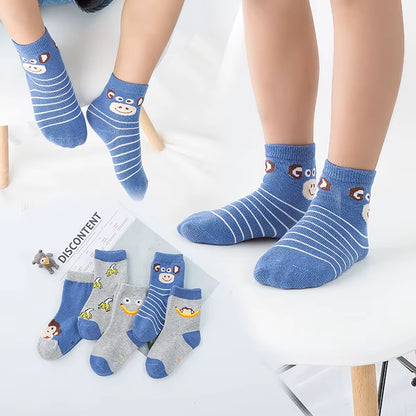 5-Pair Sock Extravaganza: Tiny Tots' Funky Footwear Fiesta with Silly Cars, Goofy Bananas, Monkey Mischief, and Dragonfly Dancing for the 1-3 Year Olds!