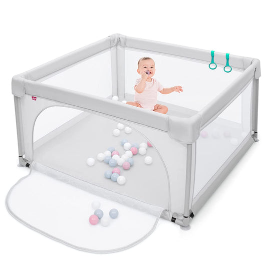 Baby-Laufstall Tragbarer Laufstall Mit Sicherheitstoren 120 X 120 X 68 Cm Grau
