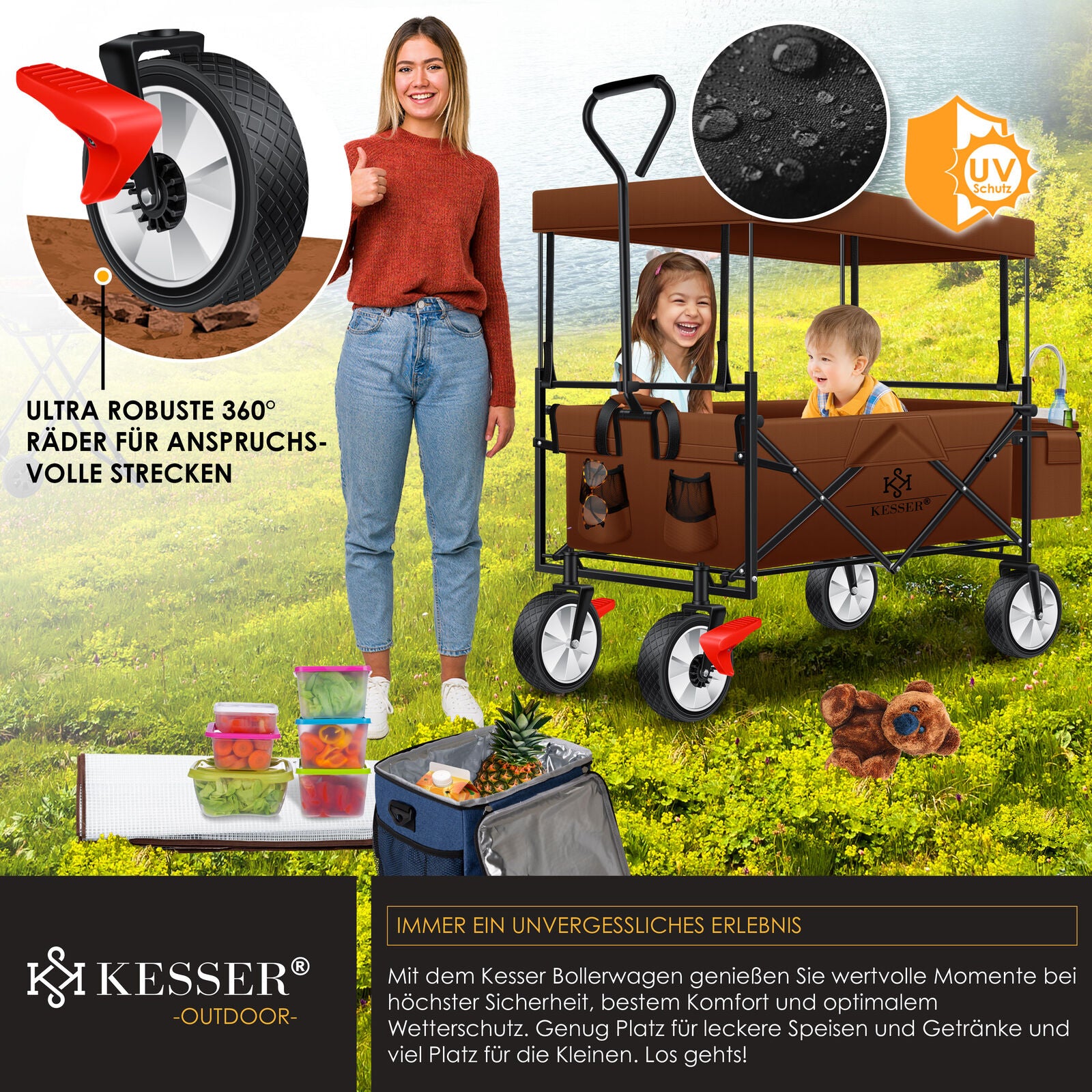 KESSER® Bollerwagen Faltbar Dach Handwagen Klappbar Transportkarre Gerätewagen
