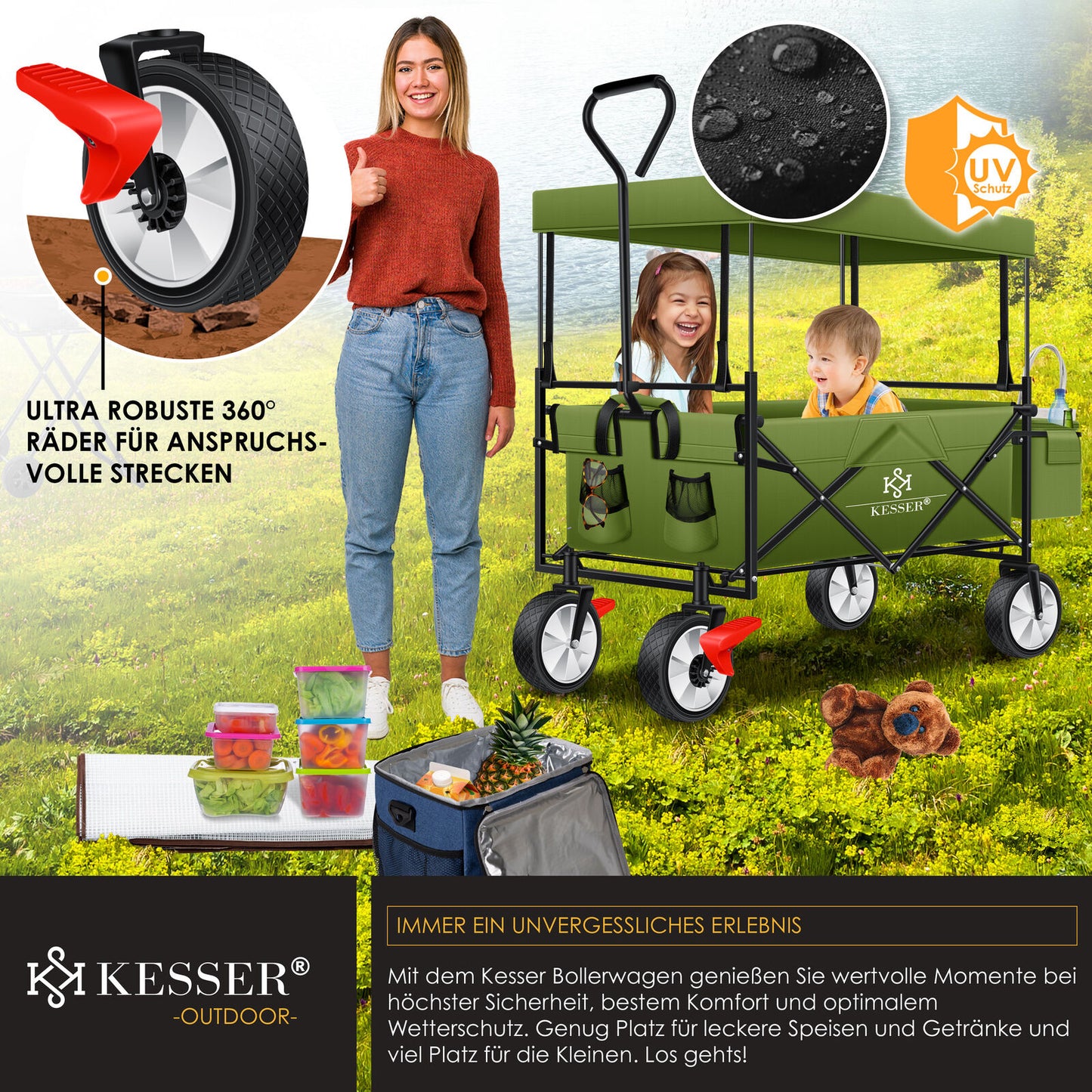 KESSER® Bollerwagen Faltbar Dach Handwagen Klappbar Transportkarre Gerätewagen