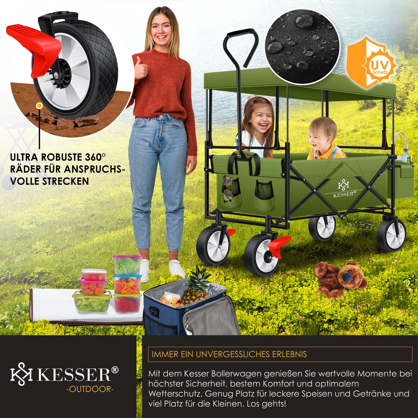 KESSER® Bollerwagen Faltbar Dach Handwagen Klappbar Transportkarre Gerätewagen