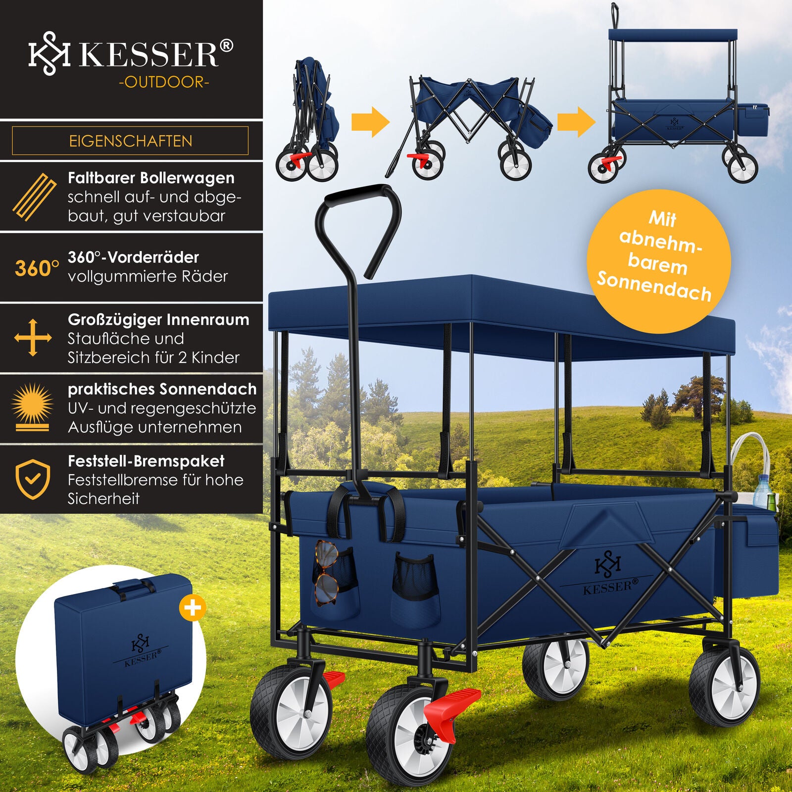 KESSER® Bollerwagen Faltbar Dach Handwagen Klappbar Transportkarre Gerätewagen