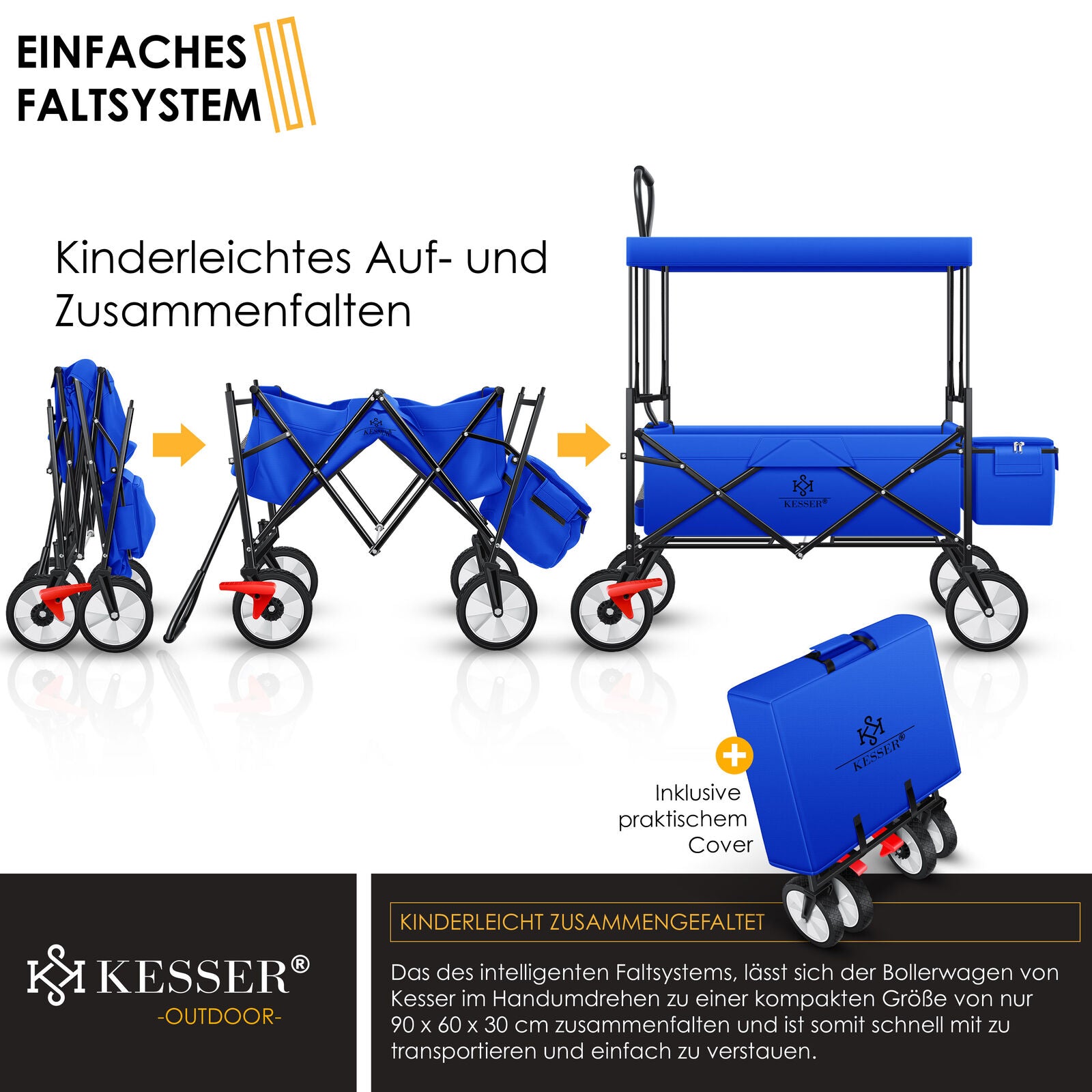 KESSER® Bollerwagen Faltbar Dach Handwagen Klappbar Transportkarre Gerätewagen
